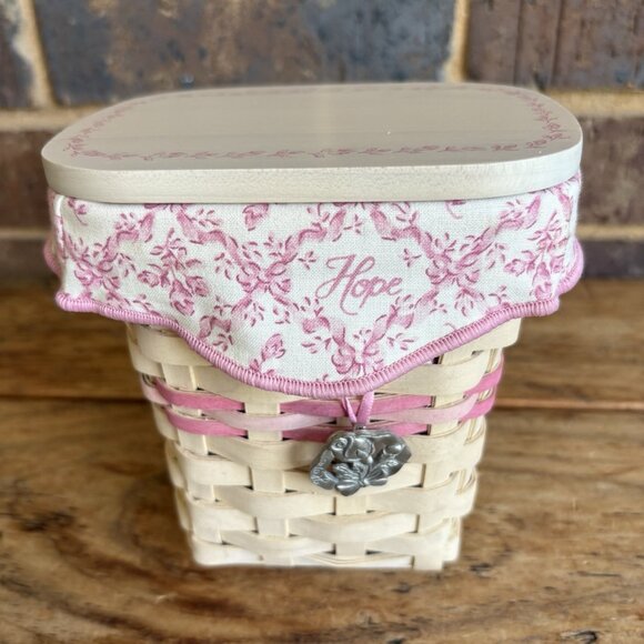 Longaberger 2004 Horizon of Hope BASKET Combo Pink Liner Lid Protector & Tie-on - Picture 1 of 16